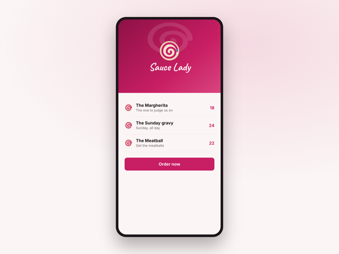 Mobile web mockup of the Sauce Lady Pizzeria restaurant list