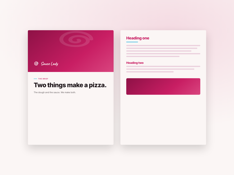 The Word template: a statement cover, sauce-swipe section dividers and the stripe on the footer
